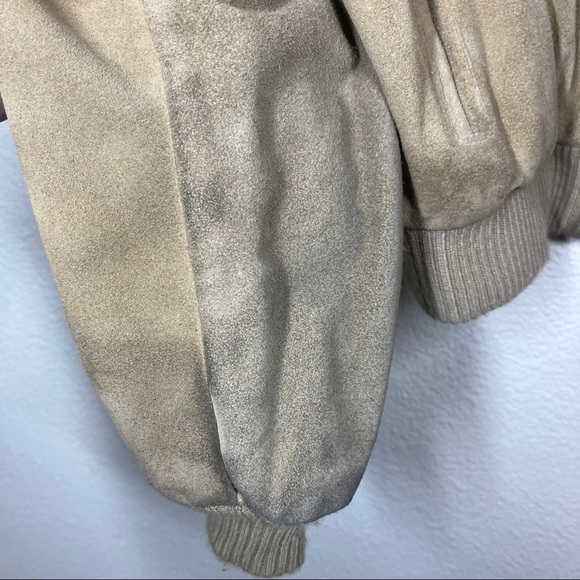 Vintage London Fog Bomber Jacket 70’s Suede Leather Beige Men’s Size 46 Reg - Picture 11 of 12